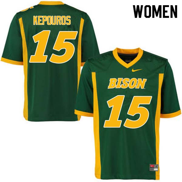 Women #15 Jimmy Kepouros North Dakota State Bison College Football Jerseys Sale-Green - Click Image to Close